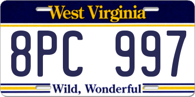 WV license plate 8PC997