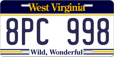 WV license plate 8PC998