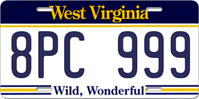WV license plate 8PC999