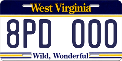WV license plate 8PD000