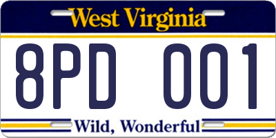 WV license plate 8PD001