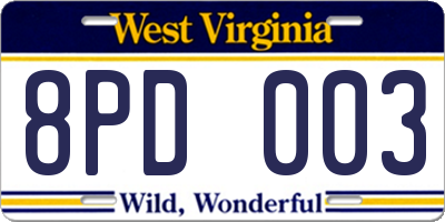 WV license plate 8PD003