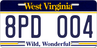 WV license plate 8PD004