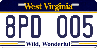 WV license plate 8PD005