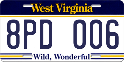 WV license plate 8PD006