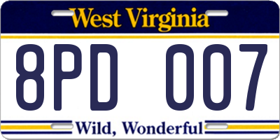 WV license plate 8PD007