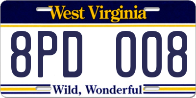 WV license plate 8PD008