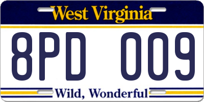 WV license plate 8PD009