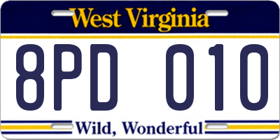 WV license plate 8PD010