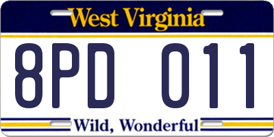WV license plate 8PD011