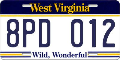 WV license plate 8PD012