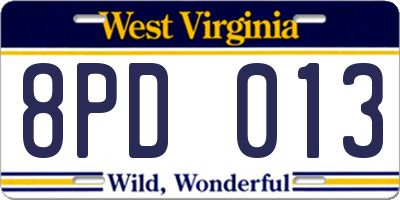 WV license plate 8PD013