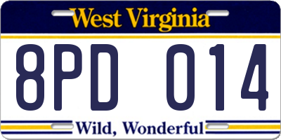 WV license plate 8PD014