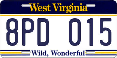 WV license plate 8PD015