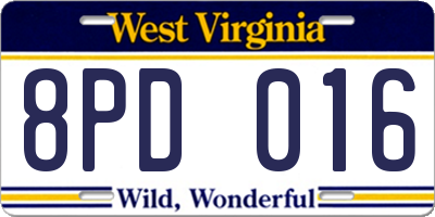 WV license plate 8PD016