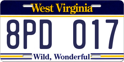 WV license plate 8PD017