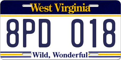 WV license plate 8PD018