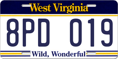 WV license plate 8PD019