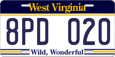 WV license plate 8PD020