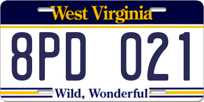 WV license plate 8PD021