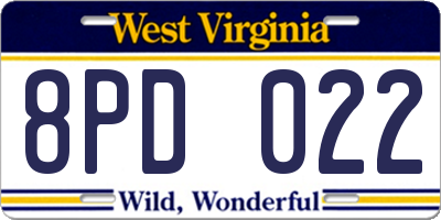 WV license plate 8PD022