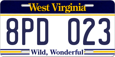 WV license plate 8PD023