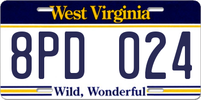 WV license plate 8PD024