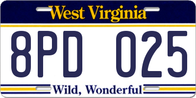 WV license plate 8PD025
