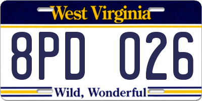 WV license plate 8PD026