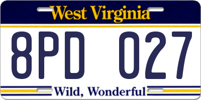 WV license plate 8PD027