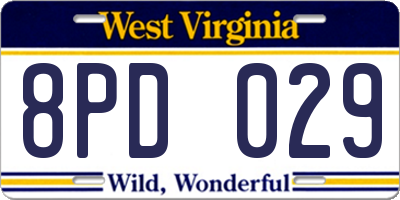 WV license plate 8PD029