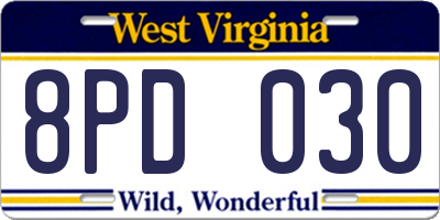 WV license plate 8PD030