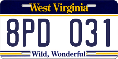 WV license plate 8PD031