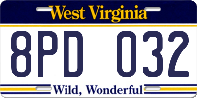 WV license plate 8PD032