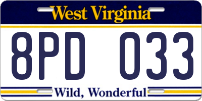 WV license plate 8PD033