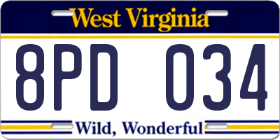 WV license plate 8PD034