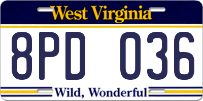 WV license plate 8PD036