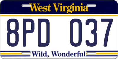 WV license plate 8PD037