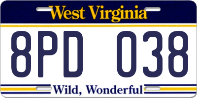 WV license plate 8PD038