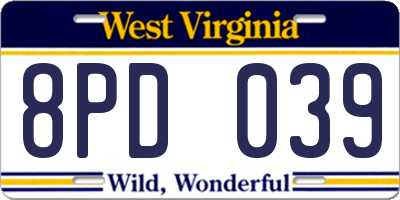 WV license plate 8PD039