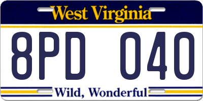WV license plate 8PD040