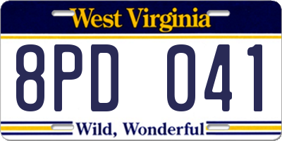 WV license plate 8PD041