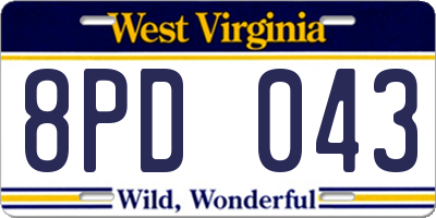 WV license plate 8PD043