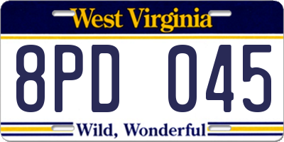 WV license plate 8PD045