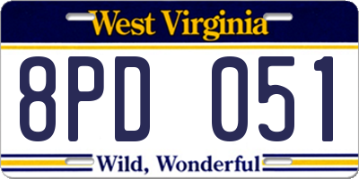 WV license plate 8PD051
