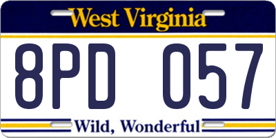 WV license plate 8PD057