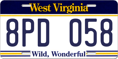 WV license plate 8PD058