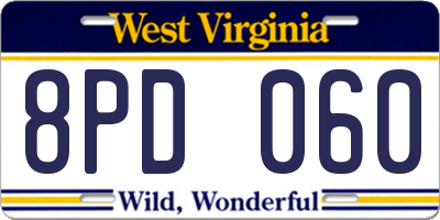 WV license plate 8PD060