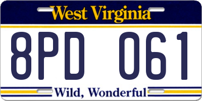 WV license plate 8PD061