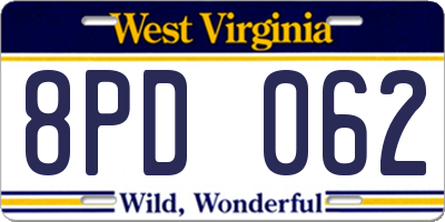 WV license plate 8PD062